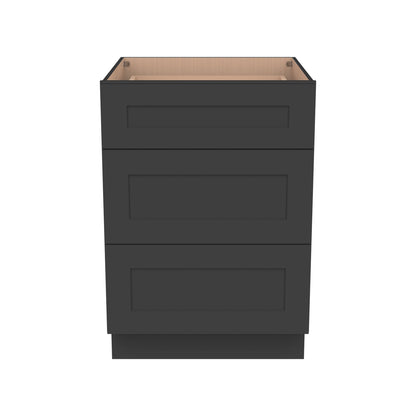 RTA Shaker Solid Wood Vanity Three Drawer Base Cabinet Charcoal Black for Bathroom Storage
