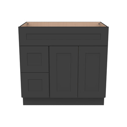 RTA Shaker Solid Wood Vanity Single Sink Base Cabinet Charcoal Black for Bathroom Storage, 2 Left Drawers, 1 False Drawer Front