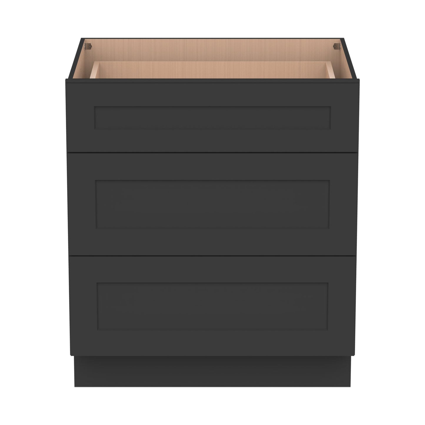 RTA Solid Wood Shaker Three Drawer Base Cabinet Charcoal Black for Kitchen, Bathroom & Laundry storage