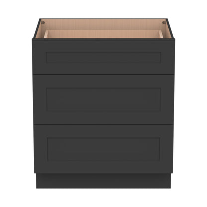 RTA Solid Wood Shaker Three Drawer Base Cabinet Charcoal Black for Kitchen, Bathroom & Laundry storage