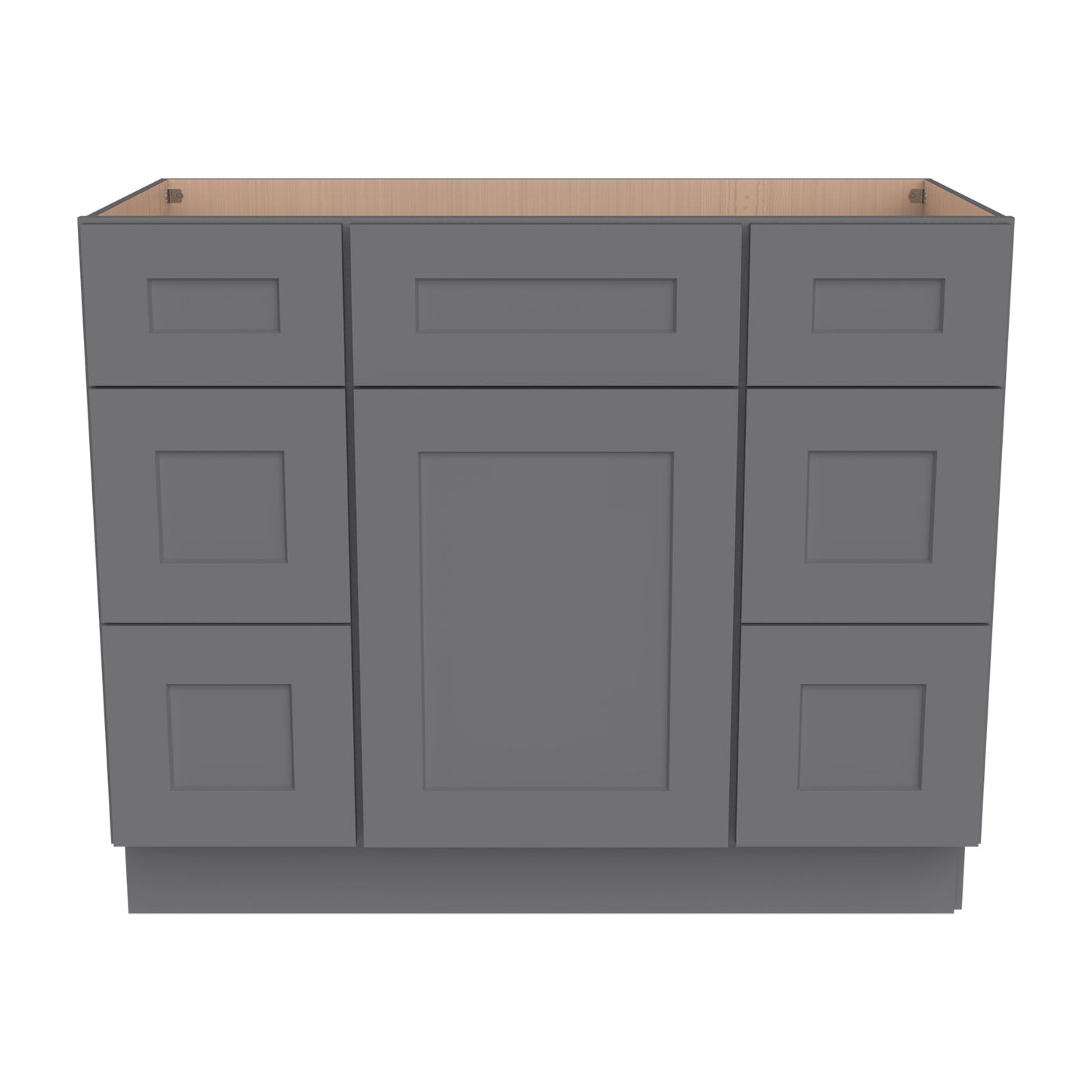 RTA Shaker Solid Wood Vanity Single Sink Base Cabinet Pebble Gray With 6 Drawers for Bathroom Storage