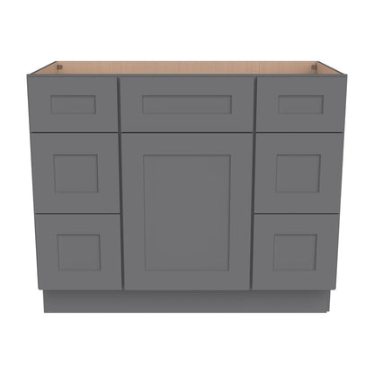 RTA Shaker Solid Wood Vanity Single Sink Base Cabinet Pebble Gray With 6 Drawers for Bathroom Storage