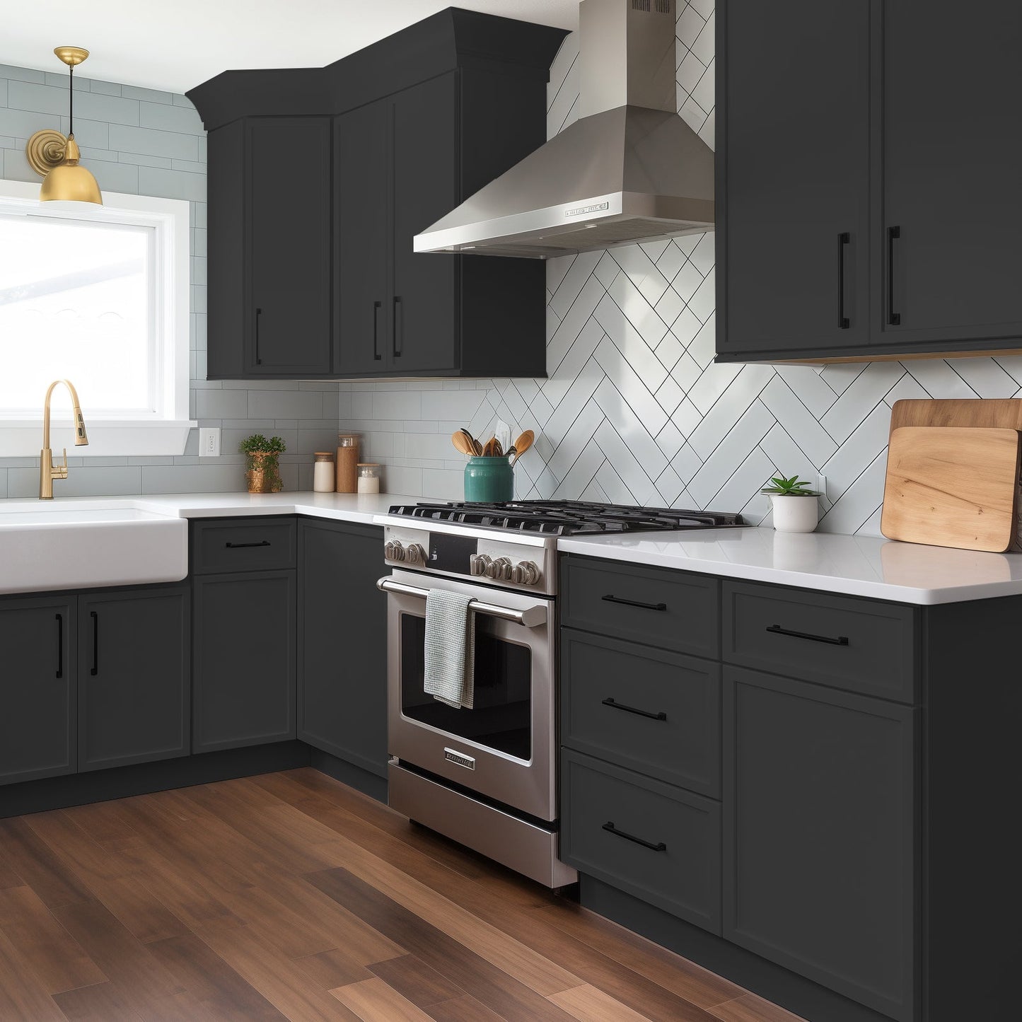RTA Solid Wood Newtown Three Drawer Base Cabinet Charcoal Black for Kitchen, Bathroom & Laundry storage
