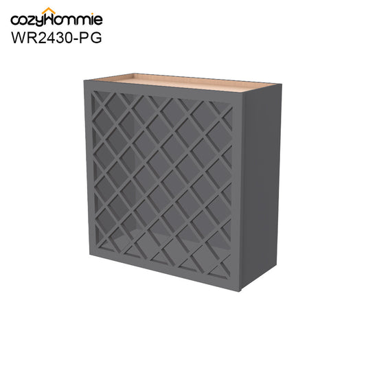 RTA Shaker Solid Wood Wine Rack Cabinets with Lattice Panels Wall Cabinet Pebble Gray for Kitchen Storage