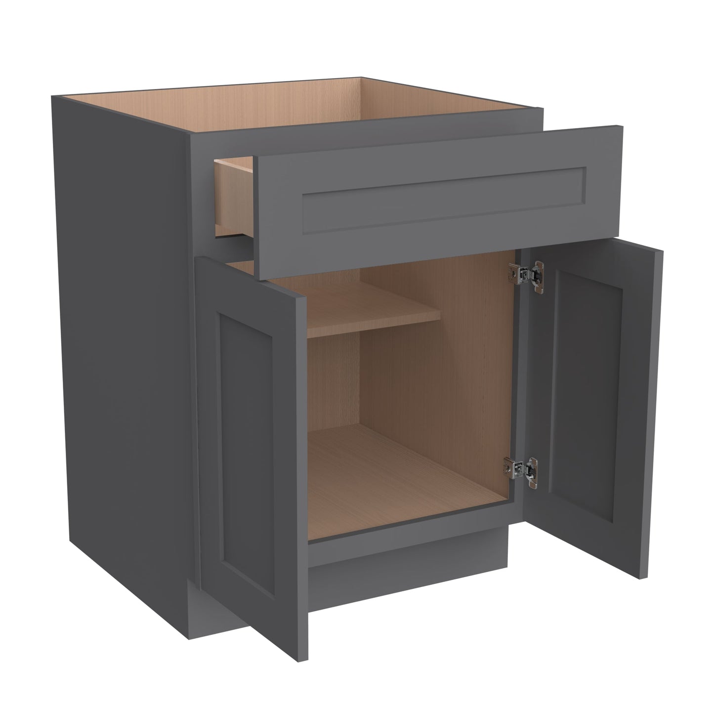 RTA Solid Wood Shaker Pebble Gray Kitchen Bathroom Base Cabinet with 2 Doors 1 Drawer 1 Shelf